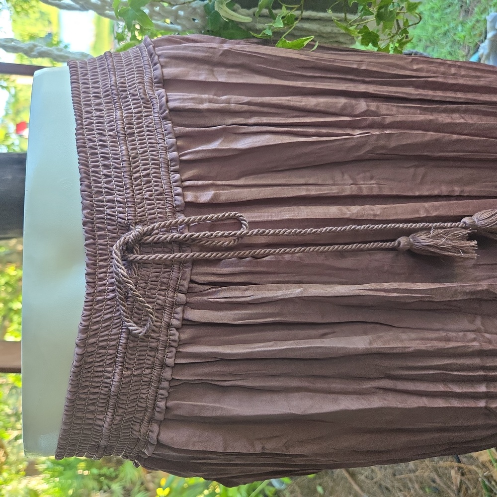 Saturday Sunday Mocha Tan Satin Plisse Pant With High Waist Size Medium - Picture 4 of 15